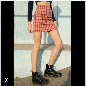 Brandy Melville plaid mini skirt one size red and orange zip up